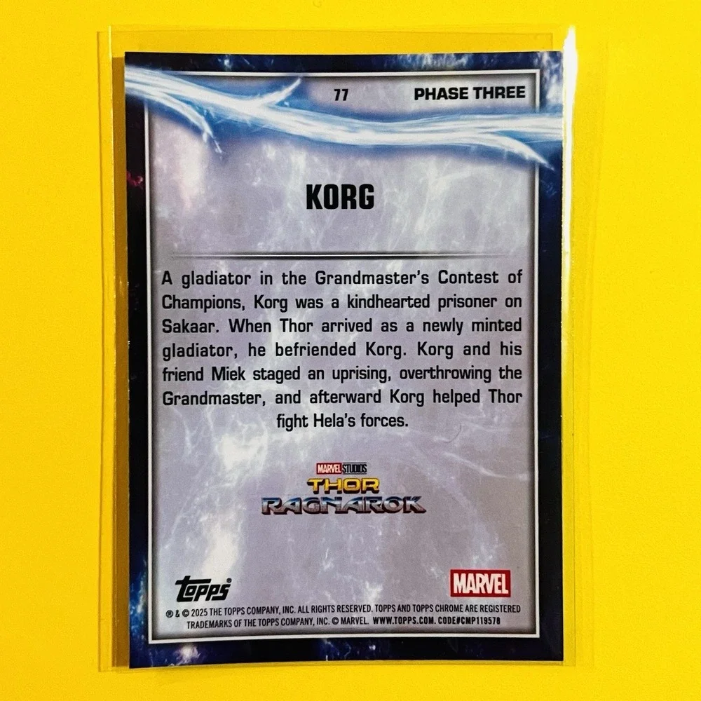 2025 Topps Chrome Marvel Studios Korg #77‎ Phase Three Thor Ragnarok